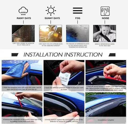 Miniatura 8 de IKON MOTORSPORTS Viseras adhesivas para ventana compatibles con Honda Civic Hatchback 2017-2021, estilo Mugen, protectores de lluvia teñidos de humo