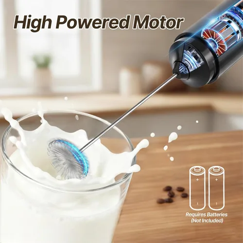Miniatura 3 de Espumador de leche de mano, espumador de leche de mano con tapa, varita de espuma eléctrica que funciona con pilas, mezclador de bebidas para café