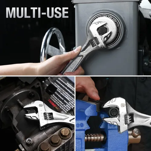 Miniatura 8 de WORKPRO - Llave ajustable de 8 pulgadas de alta resistencia con escala imperial y métrica, llave premium de acero Cr-V, cromada Plateado