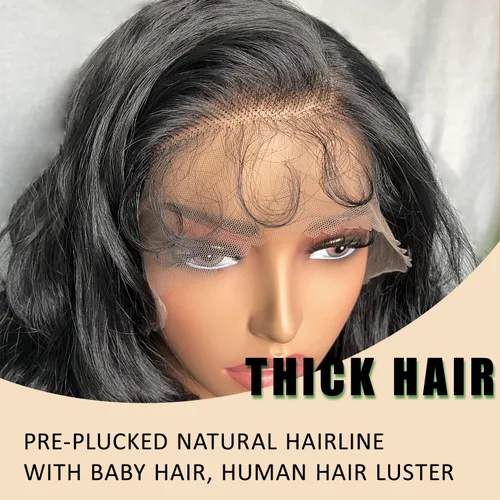 Miniatura 5 de SOKU Peluca negra de encaje frontal de 13 x 6 pulgadas, 32 pulgadas de largo, ligera, línea de cabello prearrancada con abuelitos, encaje suizo