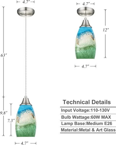 Miniatura 41 de karyfine Mini lámparas colgantes de vidrio artístico para isla de cocina, hechas a mano en color teja con vidrio dorado, iluminación colgante