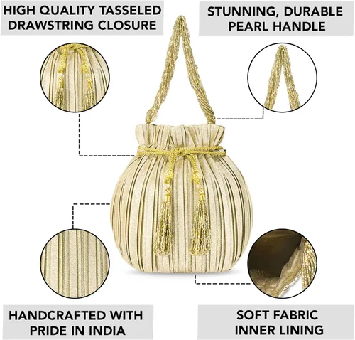Miniatura 2 de Aheli Potli Bags for Women Evening Bag Clutch Ethnic Bride Purse with Drawstring (P63)