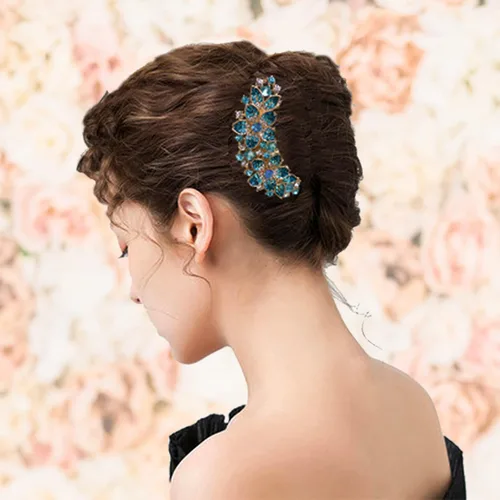 Miniatura 5 de Horquilla de mujer con diamantes de imitación y flores, también perfecta como regalo del Día de la Madre para mamá (Azul)