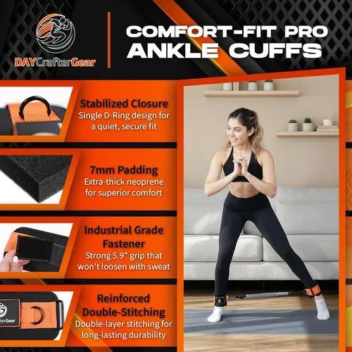 Miniatura 3 de Bandas de resistencia de tobillo con puños y bandas de resistencia de tela para entrenar – Set de entrenamiento en casa para piernas, glúteos, yoga
