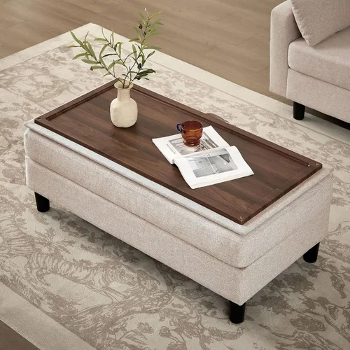 Miniatura 7 de Sofá modular convertible de 101 pulgadas, sofá moderno de tela de lino en forma de U con tumbonas reversibles y mesa auxiliar otomana, sofá de 4