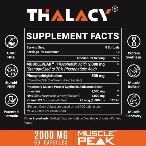 Miniatura 2 de 2000 mg de ácido fosfatídico liposomal (PA), suplementos de construcción muscular de alta absorción para hombres y mujeres Ganador de músculo