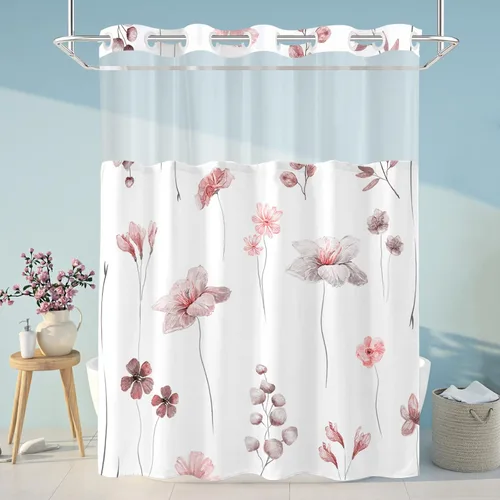 Miniatura 10 de Juego de cortina de ducha sin gancho y forro, cortinas de ducha florales azules de acuarela para baño, juegos de cortinas de baño de hotel moderno