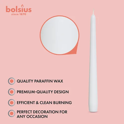 Miniatura 9 de BOLSIUS 20 velas cónicas blancas sin perfume de 10 pulgadas, 8 horas de tiempo de combustión, calidad europea premium, sin humo, sin goteo, Blanco