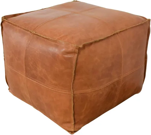 (Solo la funda) Increíble puf cuadrado grande de cuero de vaca hecho a mano, puf de cuero natural de vaca para sala de estar, puf marroquí, puf de