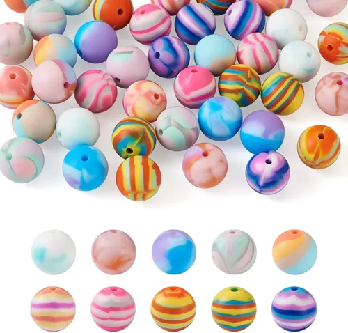 Miniatura 34 de FASHEWELRY 36 cuentas de silicona redondas del alfabeto A-Z, cuentas focales de goma de vaca para pulseras, collares, llaveros, fabricación de joyas