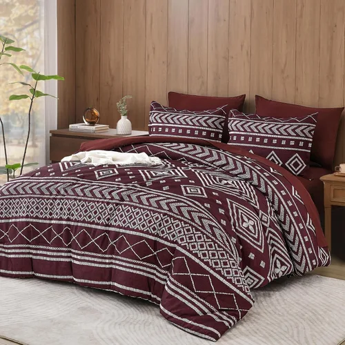 Miniatura 14 de Yiran - Juego de edredón tamaño Queen de 7 piezas, reversible negro, ropa de cama estilo boho azteca en una bolsa, juego de edredón suave y ligero