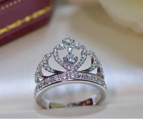 Miniatura 2 de Tenfit, anillo corona de plata 925, con CZ incrustado de moda, bisutería de compromiso, anillo de boda, para mujer