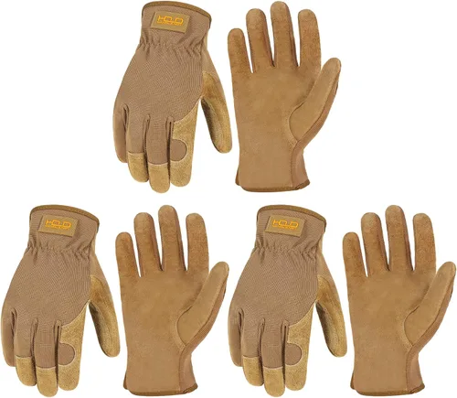 Miniatura 18 de HANDLANDY Guantes de jardinería de cuero para hombre, guantes de trabajo utilitarios para mecánicos, construcción, conductor