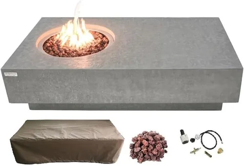 Miniatura 43 de Elementi+ Mesa de Fuego de Gas Colorado de Hormigón Fundido de 56" Rectangular, Hoguera al Aire Libre con Ignición Electrónica Incluye Cubierta