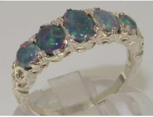 Miniatura 5 de Anillo de plata de ley 925 con ópalo sintético para mujer, tallas 4 a 12