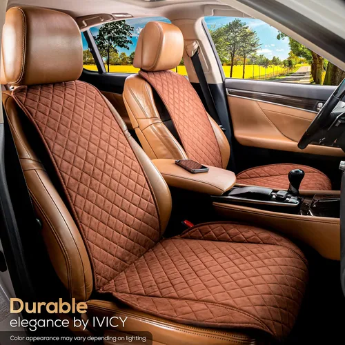 Miniatura 8 de IVICY Funda de asiento de coche de gamuza sintética para automóviles, suave y antideslizante, fundas protectoras de asiento delantero para la MARRÓN