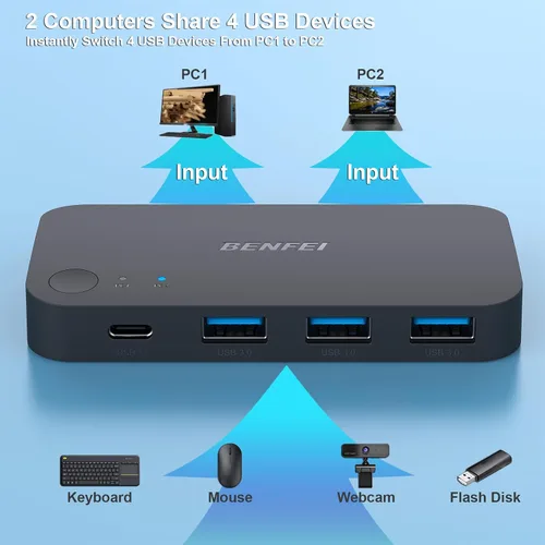 Miniatura 4 de Interruptor USB 3.0, Conmutador USB 2 Computadoras Comparten 3*USB 3.0 y 1*USB C con Control Remoto para PC Ratón Teclado Impresora Escáner