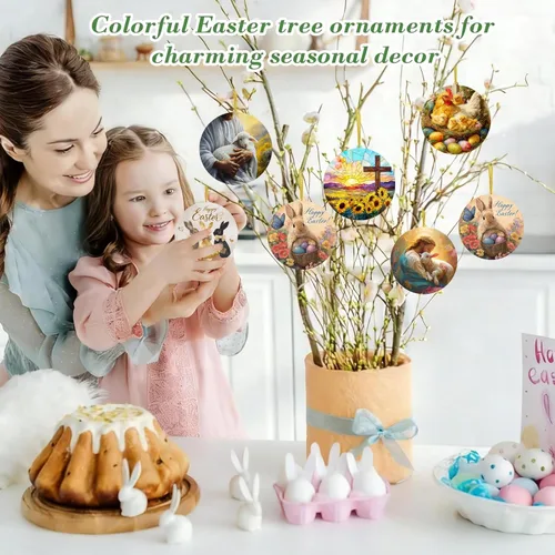 Miniatura 4 de 6 adornos colgantes de Pascua para árbol He is resucitado, decoración de árbol pequeño de Pascua, decoración cristiana de primavera para el hogar