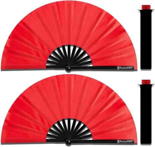 Miniatura 7 de Paquete de 2 abanicos de mano plegables grandes, ventilador de mano de bambú, abanico de boda, marco de bambú grueso y suave para decoración
