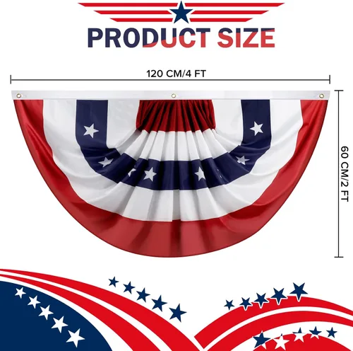 Miniatura 2 de Bandera plisada de Estados Unidos, bandera estadounidense de 2 x 4 pies, bandera patriótica de medio abanico para decoración de interiores