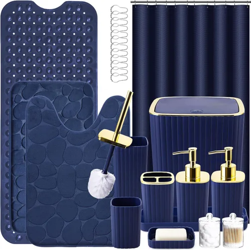 Miniatura 64 de XLHOMO Bathroom Set- 25PC Beige Bathroom Set, Bathroom Set with Shower Curtain and Rugs, Beige Shower Curtain Set, Toilet Brush, Bathroom Trash Can