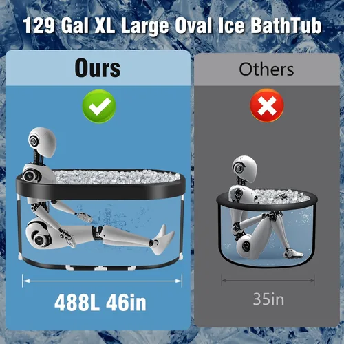 Miniatura 3 de Tomaje Bañera de hielo ovalada extragrande de 129 galones para atletas, bañera plegable con múltiples capas para recuperación después del ejercicio