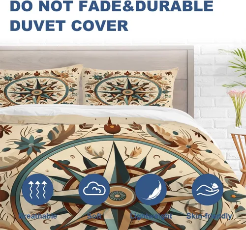Miniatura 5 de Batmerry Compass Rose Twin Size 3 Pieces Bedding Duvet Cover Sets, Soft Fluffy Floral Themed Design 100% Cotton Printed Duvet Cover for All Season