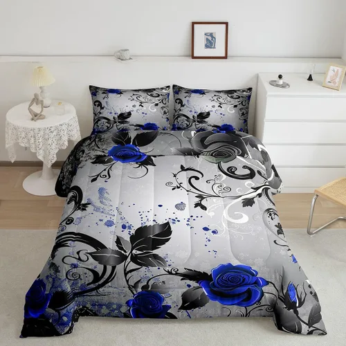 Miniatura 11 de Feelyou - Juego de edredón abstracto ombre, color azul y negro, juego de cama para adolescentes, para niños, mujeres y jóvenes, juego de edredón
