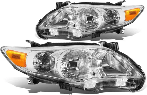 DNA Motoring Juego de faros compatible con sedán Toyota Corolla 2011-2013, cromado/ámbar, HL-OH-TCOR11-CH-AM ámbar cromado