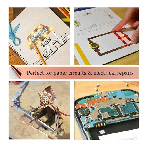 Miniatura 3 de CHANZON Cinta de lámina de cobre de 0.236 in 1/4 pulgadas x 66 pies, adhesivo conductor de doble cara para vidrieras, soldadura, electricidad