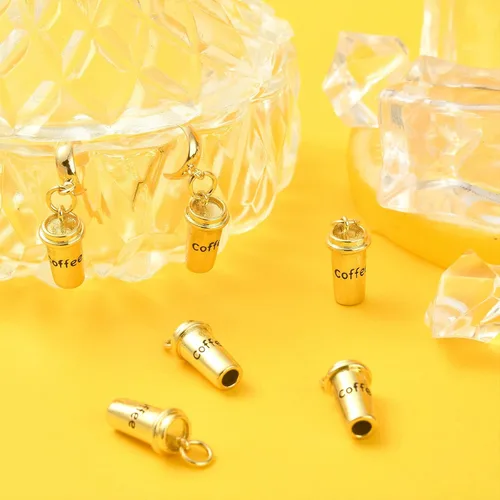 Miniatura 4 de LiQunSweet 10 dijes dorados para taza de café para hacer joyas, amantes de la oferta, manualidades, collares, llaveros