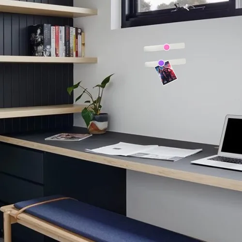 Miniatura 4 de Juego de 2 tiras magnéticas de hierro de acero inoxidable sin marco con respaldo adhesivo, tablón de notas de notas para pared, oficina, escuela