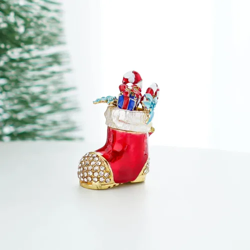 Miniatura 9 de YU FENG Cajas de adornos de Navidad con bisagras con diamantes de imitación con lazo y trompeta esmaltada decorativa