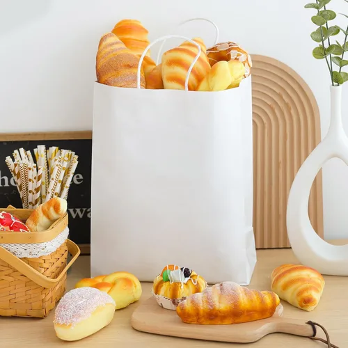 Miniatura 7 de Moretoes Bolsas de papel con asas, 100 unidades de 10 x 5 x 13 pulgadas, bolsas de regalo de papel kraft blancas a granel para compras, venta al por