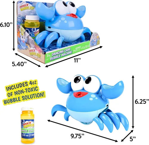 Miniatura 6 de Maxx Bubbles Máquina de burbujas de cangrejo bailarín, soplador de burbujas en movimiento para niños, ilumina y reproduce música, botella