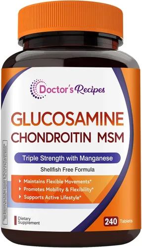 Doctor's Recipes Suplemento de glucosamina condroitina MSM y manganeso, 1800 mg de glucosamina HCl, sin mariscos, estructura y movimientos