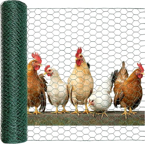 Alambre de pollo, fácil de moldear, 15.7 x 87 pulgadas, recubierto de PVC verde, malla de alambre hexagonal galvanizado ligero, alambre de pollo