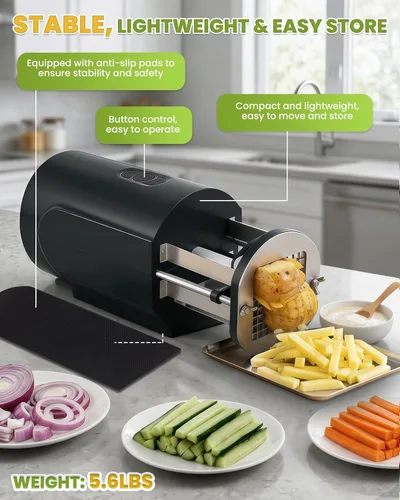 Miniatura 5 de Cortador eléctrico de papas fritas con cuchillas de acero inoxidable de 1/2 y 3/8 pulgadas, bandeja personalizada profesional para cortadores