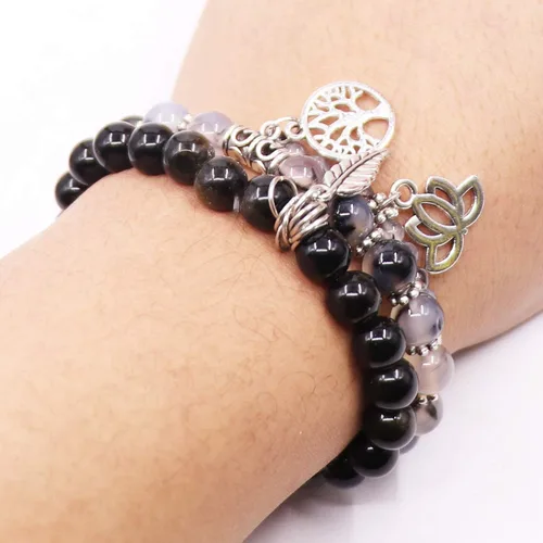 Miniatura 5 de UEUC - Pulseras Reiki, apilables, de piedras curativas, cristales, con dije del árbol de la vida, yoga y hoja de loto, contra la ansiedad