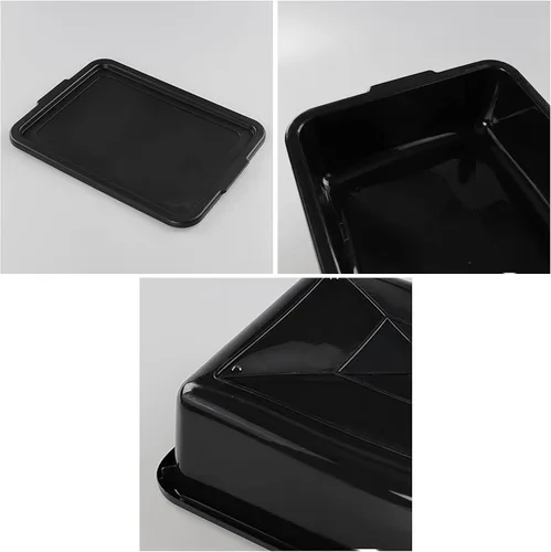 Miniatura 3 de Tina de autobús de plástico negro de 13 L con tapa, paquete de 3 bandejas de autobús