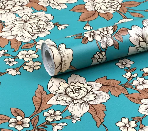 Papel de pared autoadhesivo con diseño floral vintage, forro para estantes, muebles, cómoda, cajón, gabinete, papel decorativo (azul, 17.7 pulgadas