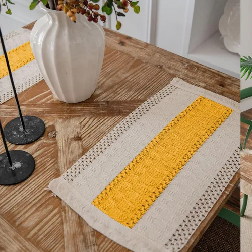 Miniatura 11 de Juego de 4 manteles individuales de arpillera rústica tejida bohemia, de algodón, lino, lavables, para el hogar de vacaciones y comedor, decoración