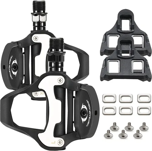 SAVADECK Pedales de bicicleta de carretera, pedales de aleación de aluminio con tacos para sistema Shimano/Mirada, pedales autobloqueantes sin clip
