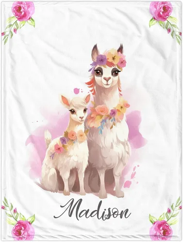 Miniatura 13 de Manta de bebé personalizada con llama, manta de bebé para niña pequeña, manta de bebé floral con nombre que recibe manta de bebé, manta de felpa