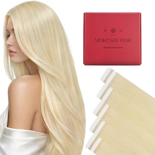 Miniatura 57 de Moresoo Extensiones de cabello humano real con cinta adhesiva, sin costuras, #1 negro azabache, 20 piezas, 1.76 oz (50 g), 24 pulgadas