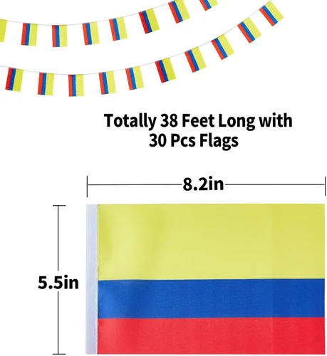 Miniatura 2 de Bandera de Colombia, bandera colombiana, pequeña cadena de banderas de Colombia, mini banderas colombianas, utilizada para fiestas, escuela, eventos
