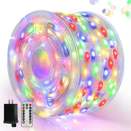Miniatura 11 de Ollny Luces de Navidad para exteriores, 600 LED de 197 pies, luces multicolor para árbol de Navidad IP67, luces de hadas enchufables con control