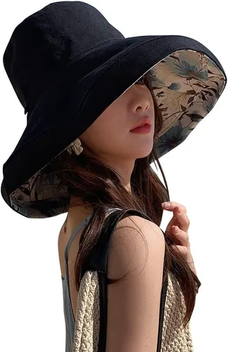 Miniatura 13 de Sombreros reversibles florales para el sol, protección UV, con protección UPF y ala ancha y correa de barbilla para mujer