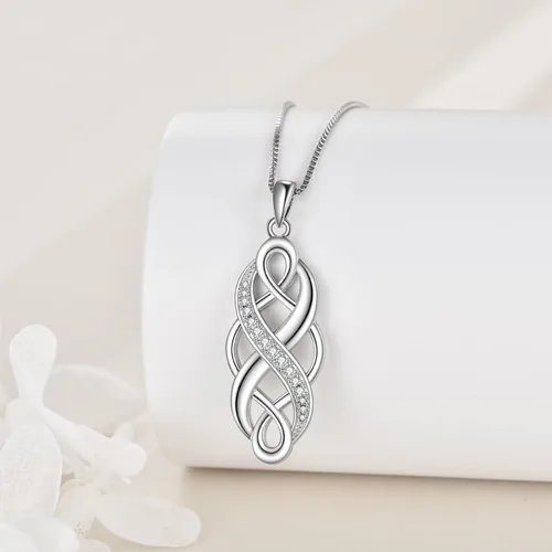 Miniatura 3 de YFN Collar con colgante de ópalo creado con nudo celta irlandés, collares negros de plata esterlina para mujeres y hombres de 18 pulgadas