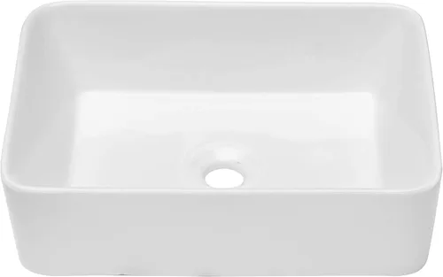 Miniatura 6 de Lavabo Rectangular, Dcolora 19" x 15" Lavabo de Baño de Cerámica Blanca de Porcelana Rectangular Lavabo de Baño Sobre Mostrador Lavamanos de Tocador